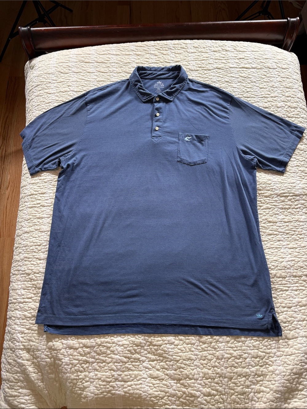 Peter Millar Blue Micro-Striped Chest Pocket Polo